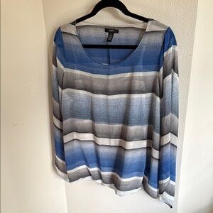 Alfani Women's Blue and Gray Striped Blouse